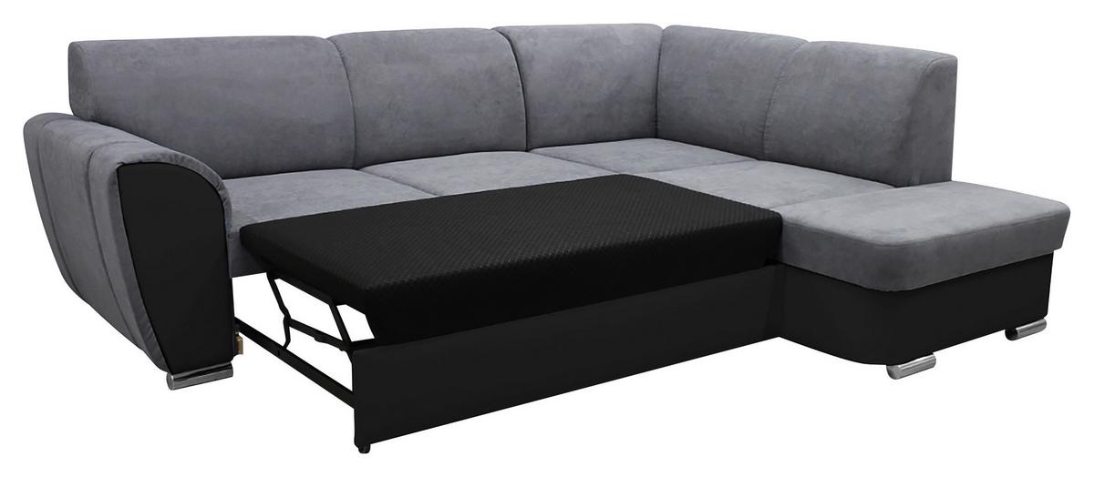Ecksofa Mit Bettkasten Doris Rücken Echt Grau/schwarz - Silberfarben/Schwarz, Design, Textil (255/196cm) - MID.YOU