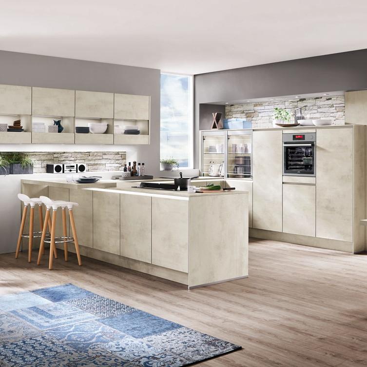 Einbauküche Riga Frei Planbar Modern, Grifflos - Sandfarben, MODERN, Holzwerkstoff - Vertico