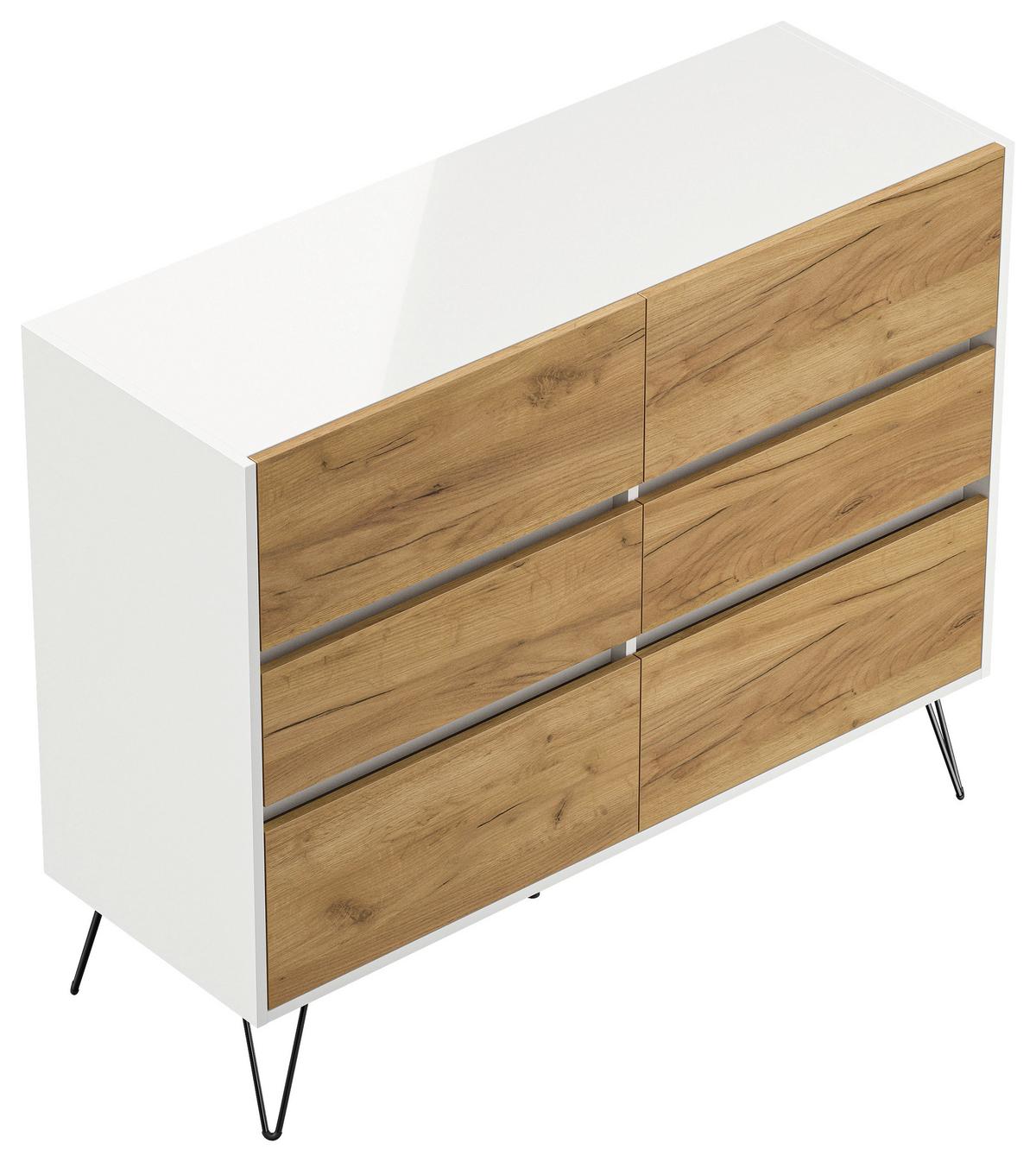 Sideboard Posseik Industrial Weiß/eichefarben B: 120 Cm - Eichefarben/Weiß Hochglanz, Design, Holzwerkstoff (120/93,6/42cm) - P & B