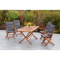Gartentischgruppe Comodoro 9 tlg. Grau/Naturfarben - Eukalyptusholzfarben/Grau, KONVENTIONELL, Holz/Textil - Gardenson