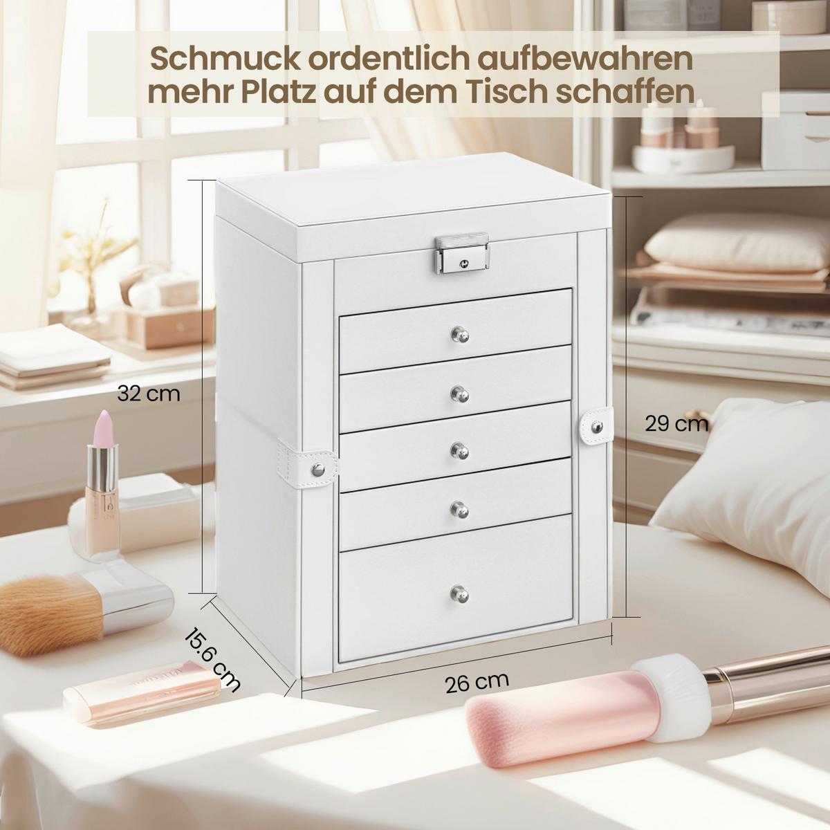 Schmuckkästchen Weiß B: 26 cm - Weiß, LIFESTYLE, Holzwerkstoff (26/32/15,6cm)