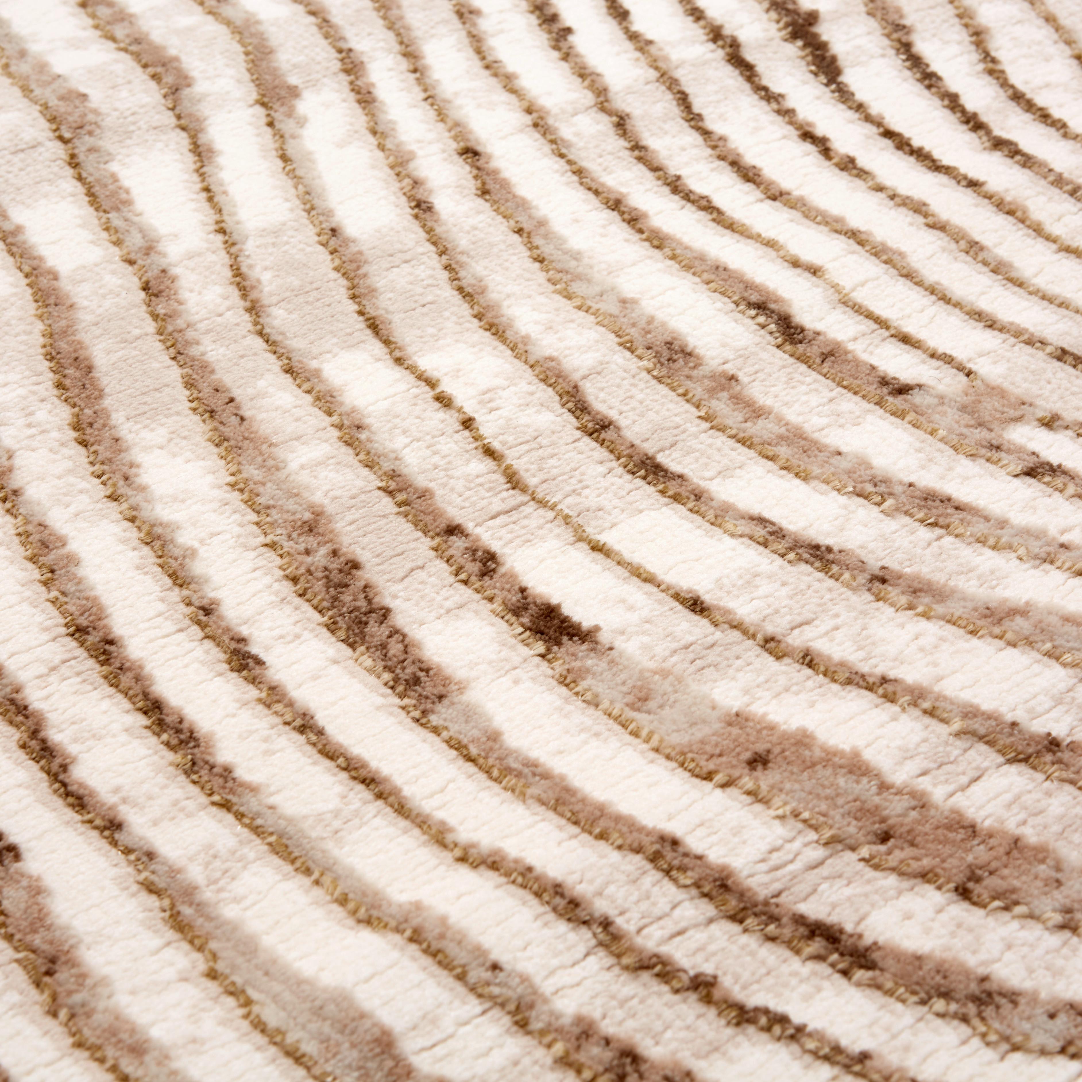 Webteppich DOOFY aus Polyester in Beige mit Holzmuster Detail