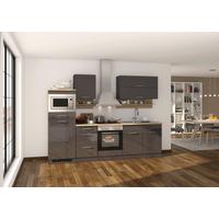 Küchenzeile Mailand mit Geräten 270 cm Anthrazit Hochglanz - Eichefarben/Anthrazit, MODERN, Holzwerkstoff (270cm) - Held