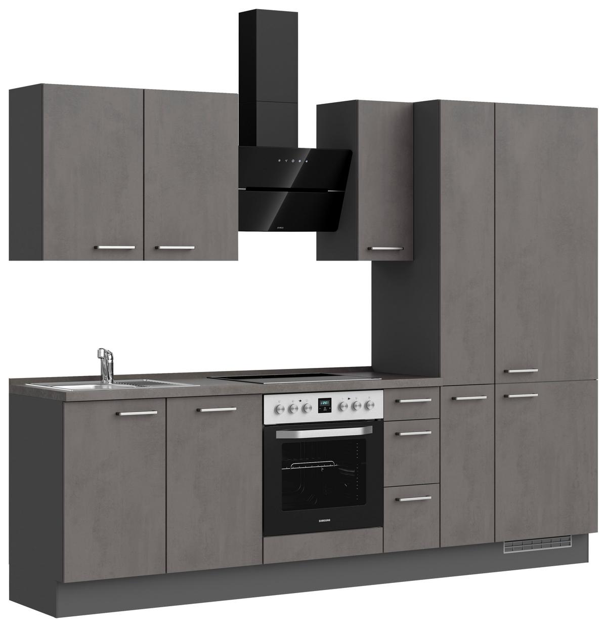 Kuchynská linka 270 cm, bridl.šedý betón/bridl.šedá - farba ušľachtilej ocele/bridlicová, Modern, kov/kompozitné drevo (270cm) - Nobilia