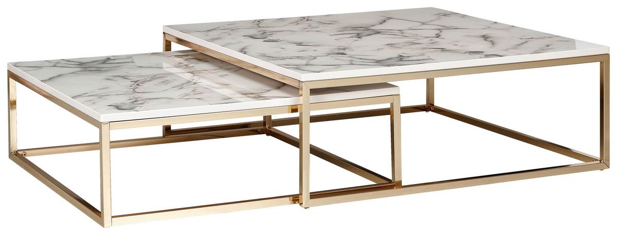 Sada konferenčních stolů bílá/černá - bílá/barvy zlata, Konvenční, kov/kompozitní dřevo (75/75/27cm) - MID.YOU