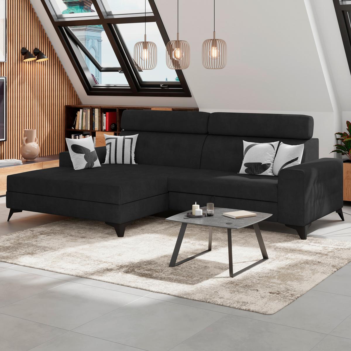 Ecksofa Mit Schlaffunktion Florida Anthrazit Samt - Anthrazit, MODERN, Holz/Holzwerkstoff (175/275cm)