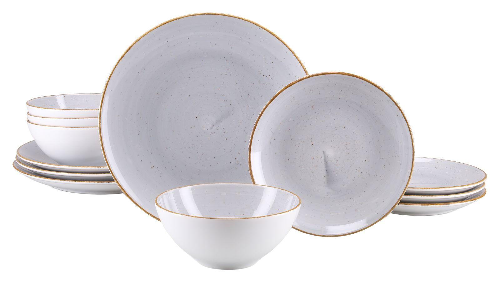 Tafelservice 12tlg. Keramik - Weiß/Grau, Basics, Keramik - Creatable