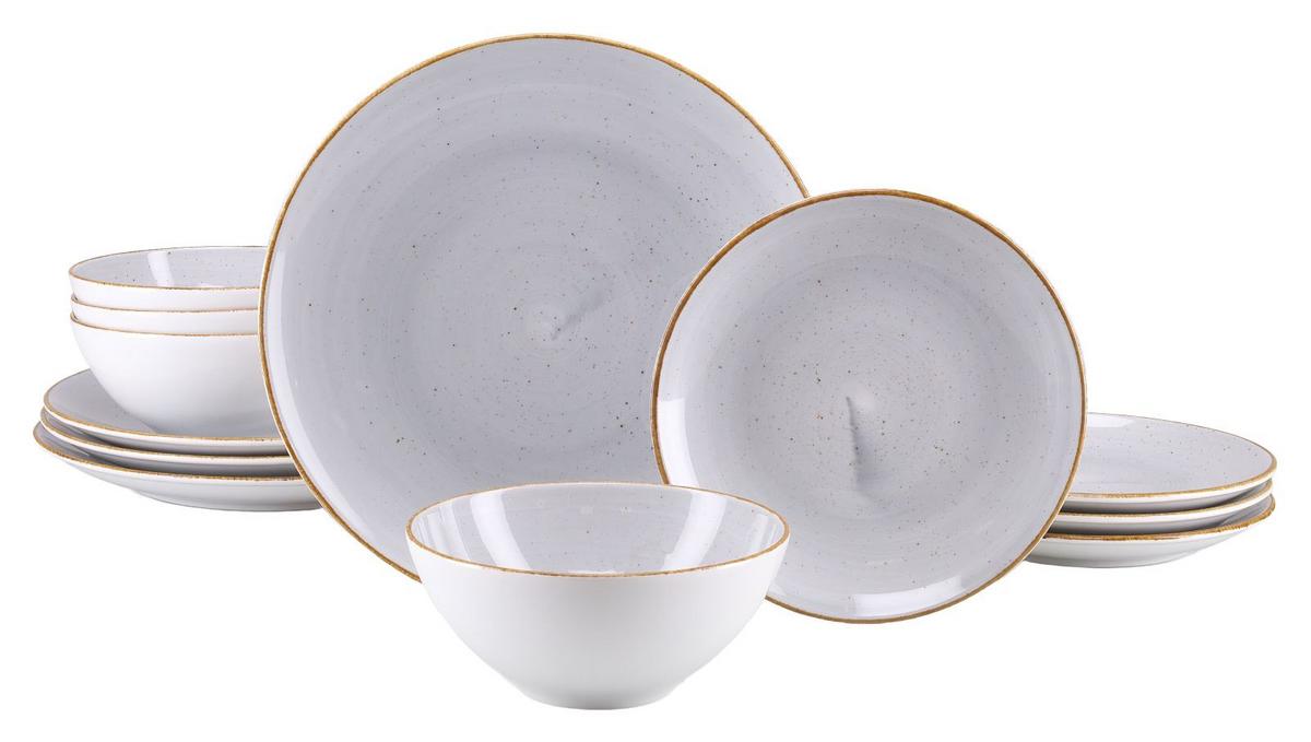 Tafelservice 12tlg. Keramik - Weiß/Grau, Basics, Keramik - Creatable