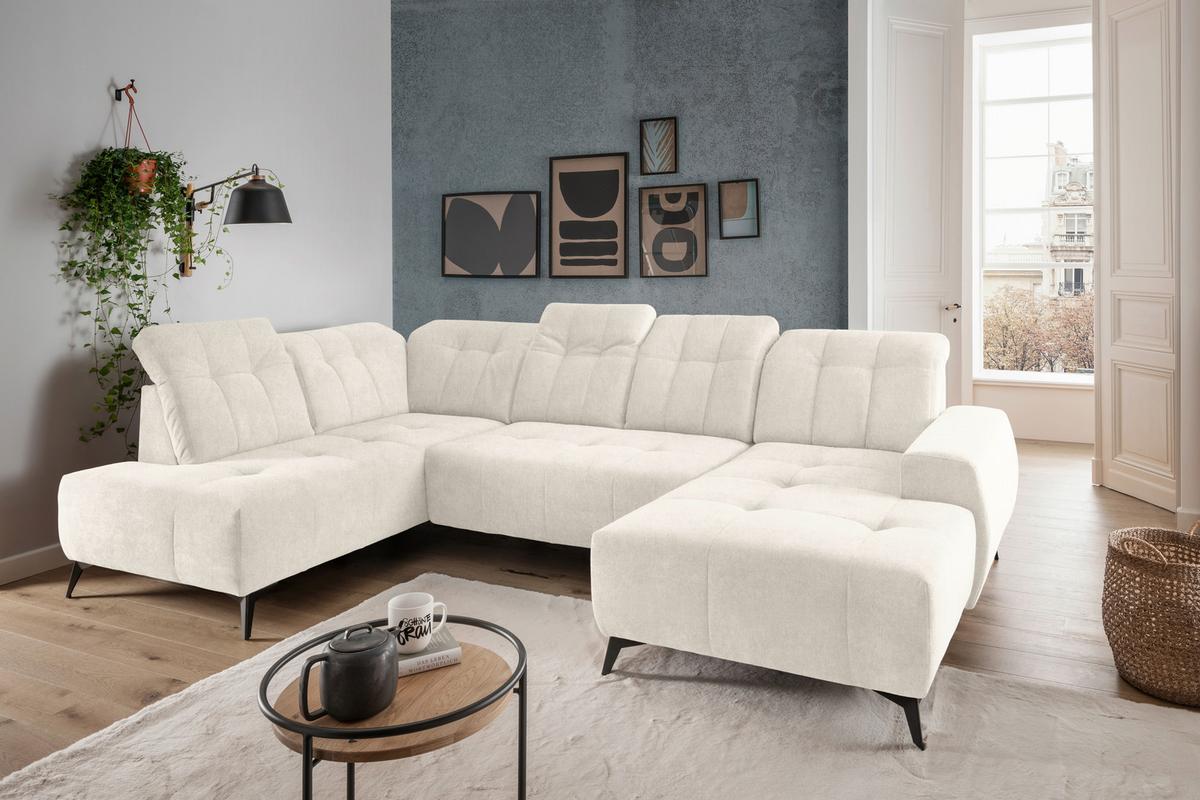 Ecksofa, Sitzvorzug Elektrisch Sano, Creme, 200x337x180 Cm - Creme/Schwarz, MODERN, Textil (200/337/180cm) - Livetastic
