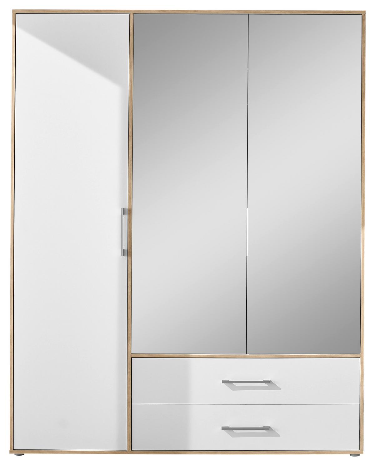 Kleiderschrank M. Spiegel 3trg Lembo Artisan Eiche/weiß 155cm - Weiß/Eiche Artisan, Basics, Glas/Holzwerkstoff (155/195/60cm)