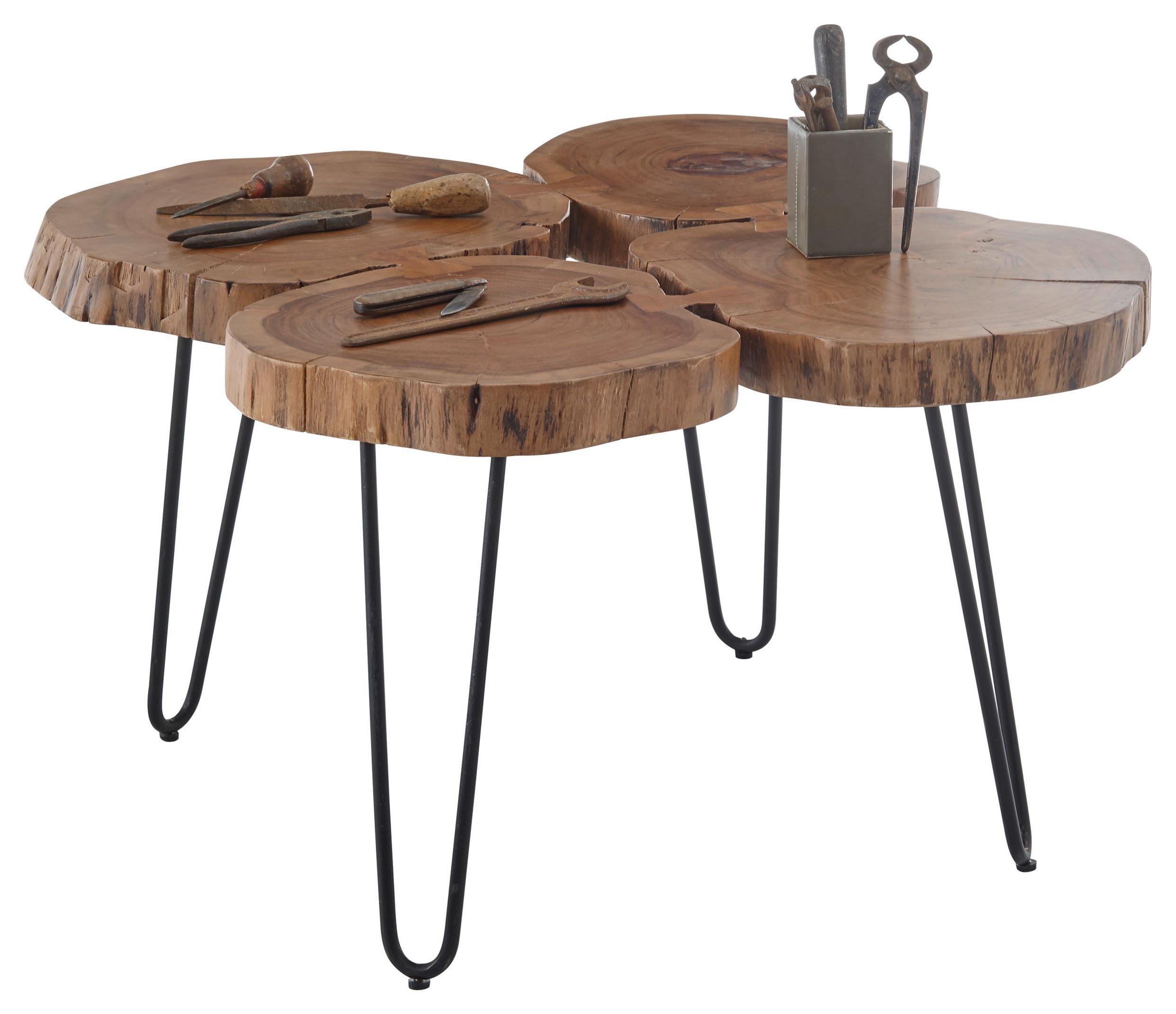 Couchtisch Echtholzplatte Cole Mini, Akazie/Schwarz - Schwarz/Akaziefarben, Natur, Holz/Metall (78/72/56cm) - MID.YOU