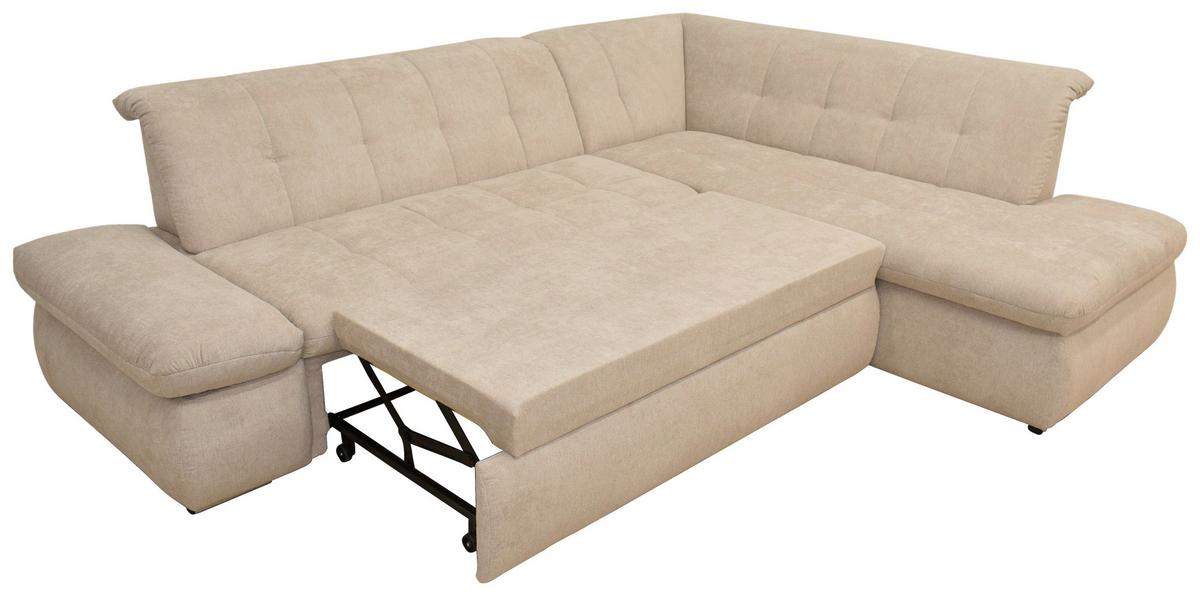Ecksofa Mit Schlaffunktion Moric Beige Mikrofaser - Chromfarben/Beige, KONVENTIONELL, Textil (273/216cm) - MID.YOU
