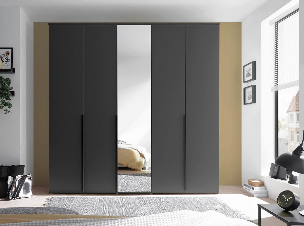 Drehtürenschrank 225 cm Kevo Graphitfarben/Spiegelglas - Graphitfarben, MODERN, Glas/Holzwerkstoff (225/225/52cm) - Carryhome