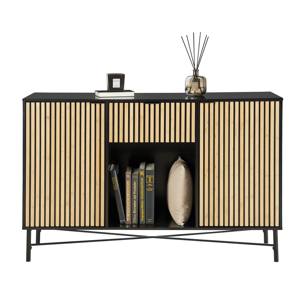 Komoda MADRID - černá/barvy dubu, Moderní, kov/dřevo (143/90/40cm) - Mömax