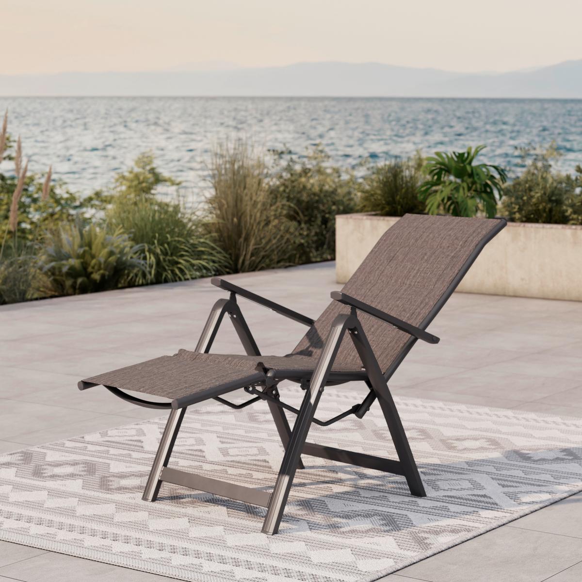 Gartensessel Klappbar Verena Aluminium, Textil - Dunkelgrau, MODERN, Textil/Metall (57/113/68cm) - Beldano