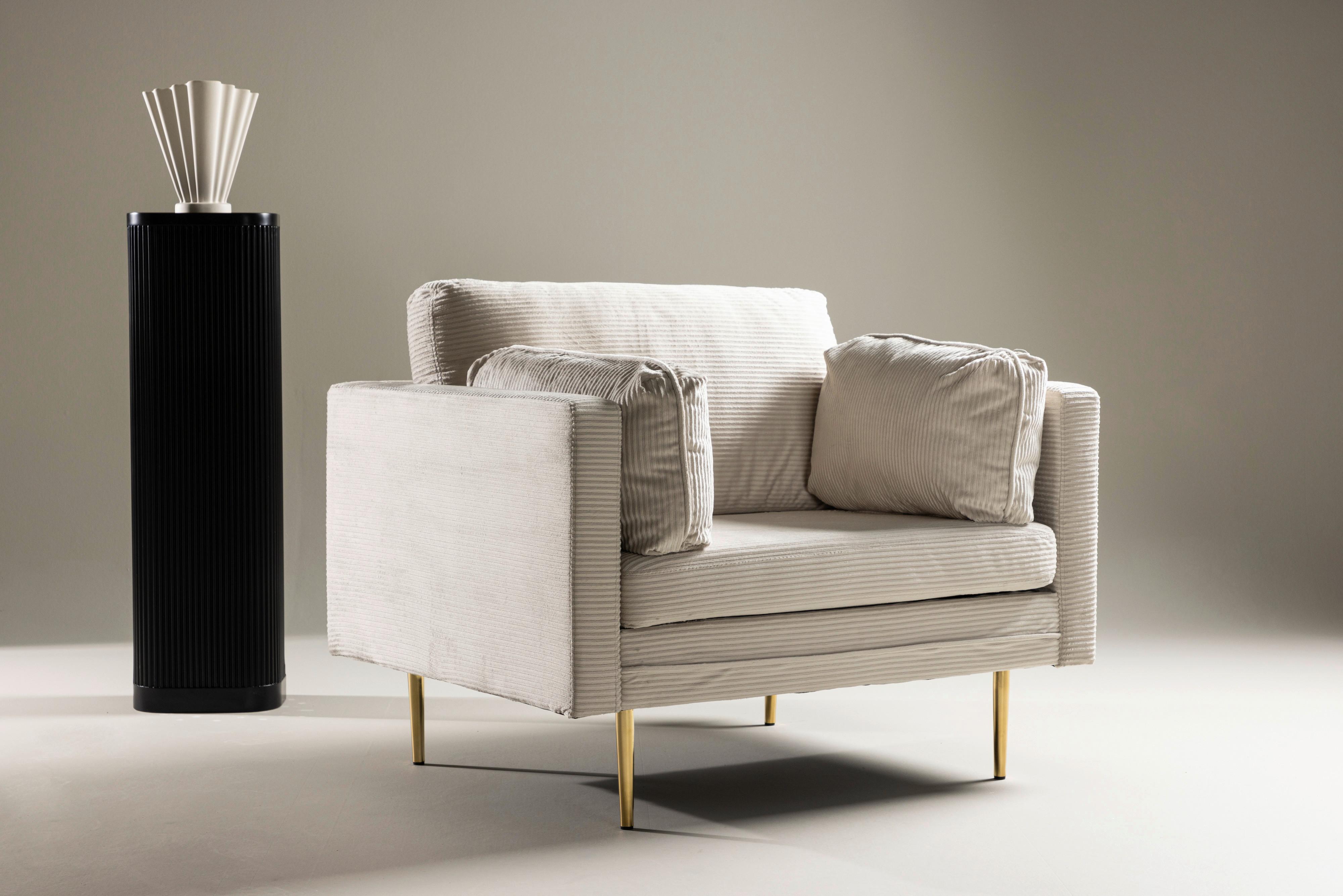 Sessel Boom - Beige/Goldfarben, Design, Textil/Metall (110/84/86cm) - Livetastic