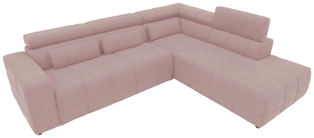 Ecksofa + Kopfteilverstellung Brandon Pink Mikrofaser - Schwarz/Rosa, Design, Textil (275/228cm) - MID.YOU