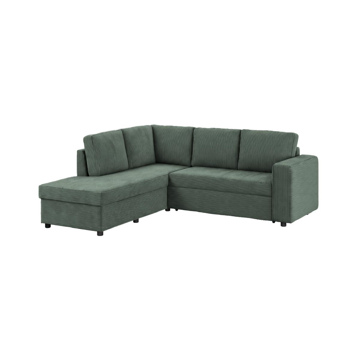 Ecksofa mit Schlaffunktion Toulouse Cord grün, 206x224cm - Schwarz/Grün, Trend, Holz/Textil (206/224cm)