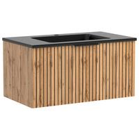 Waschbecken mit Unterschrank Chester B: 80 cm - Eiche Wotan/Schwarz, MODERN, Holzwerkstoff/Stein (80cm) - Held