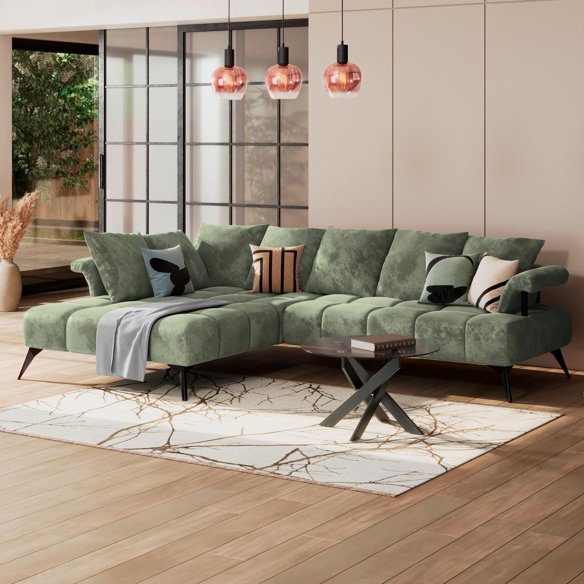 Ecksofa Vanessa New - Schwarz/Mintgrün, MODERN, Textil (200/297cm)