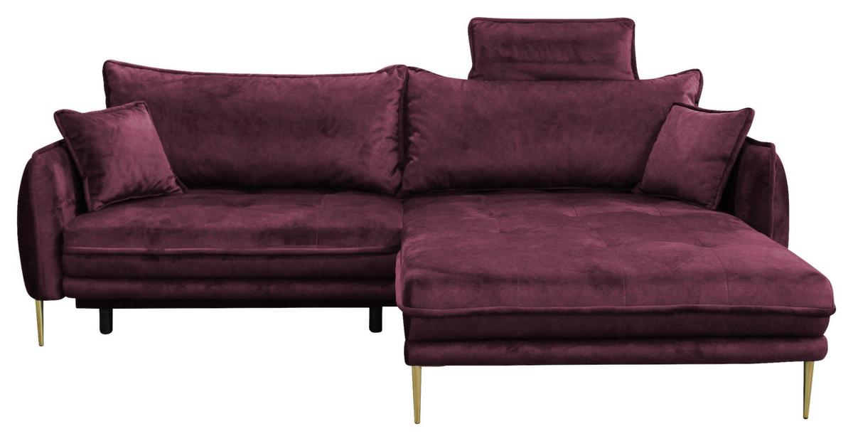 Ecksofa Whisper Weinrot S: 264x196 Cm - Weinrot/Goldfarben, Design, Textil (264/196cm) - MID.YOU
