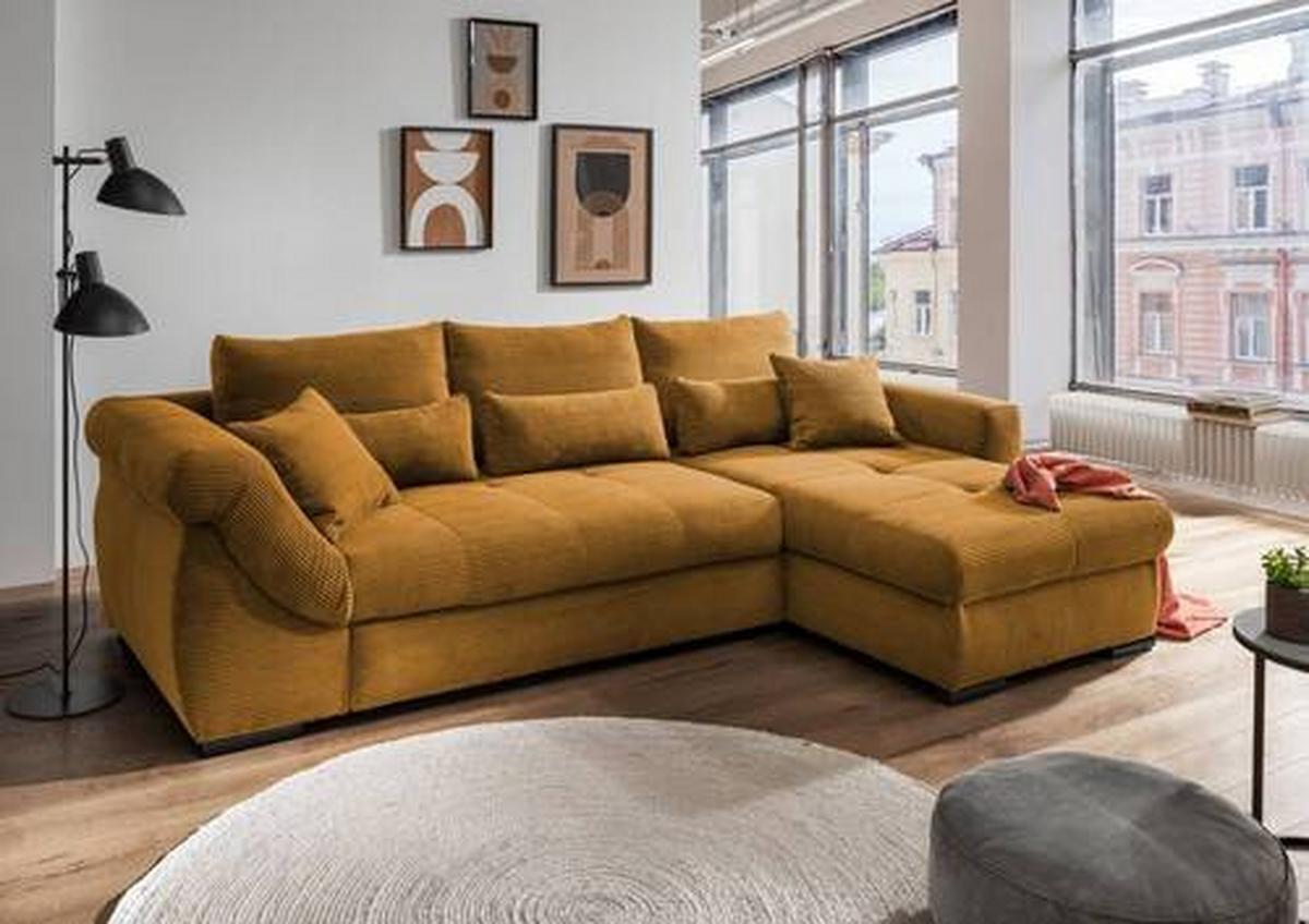 Ecksofa Federico Goldfarben S: 302/188 cm - Goldfarben/Schwarz, MODERN, Holz/Textil (302/188cm) - MID.YOU