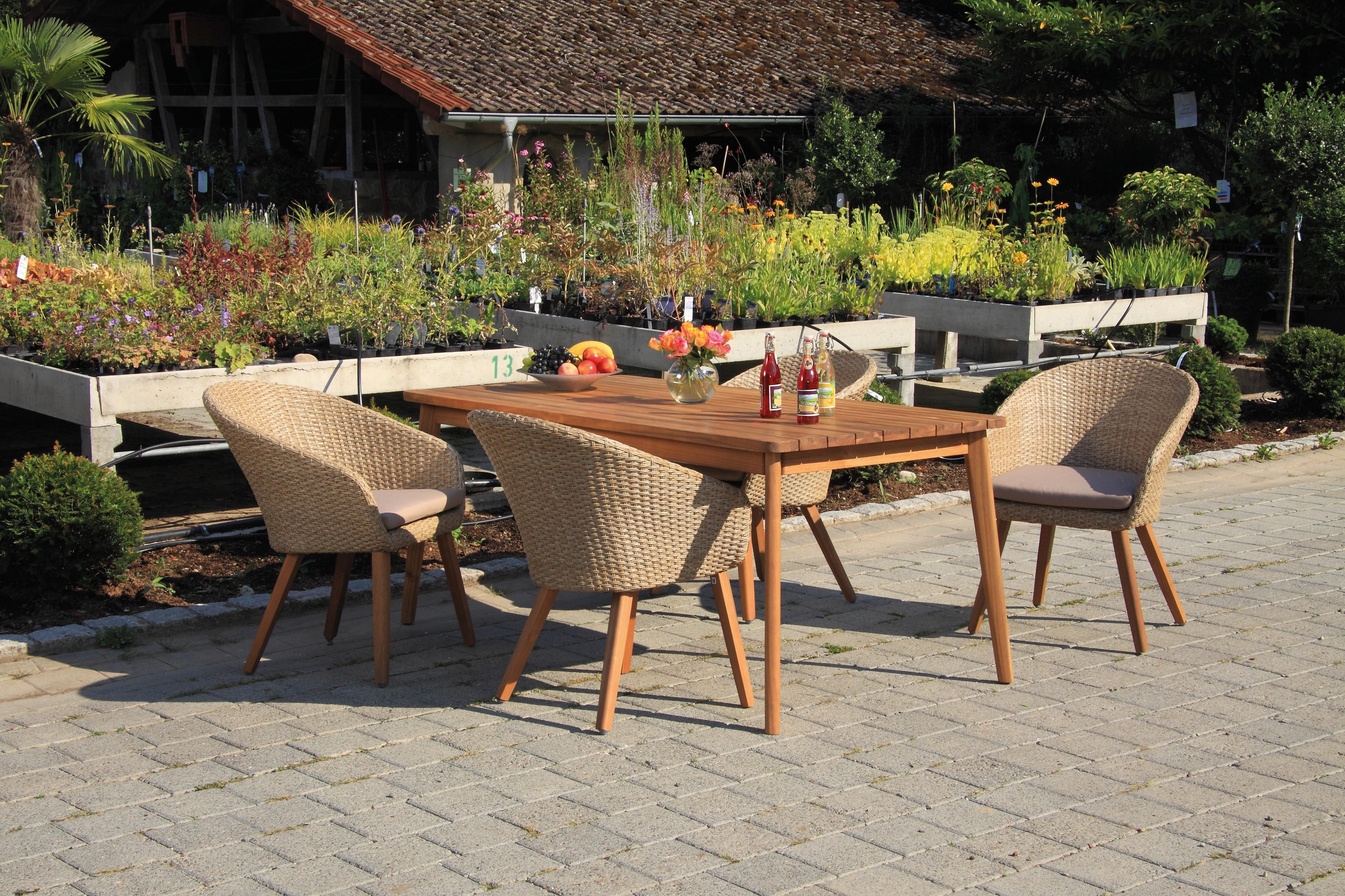 Gartengarnitur 5-tlg. Holz/ Metall/Kunststoff/Textil - Akaziefarben/Teakfarben, Basics, Holz/Kunststoff - Gardenson