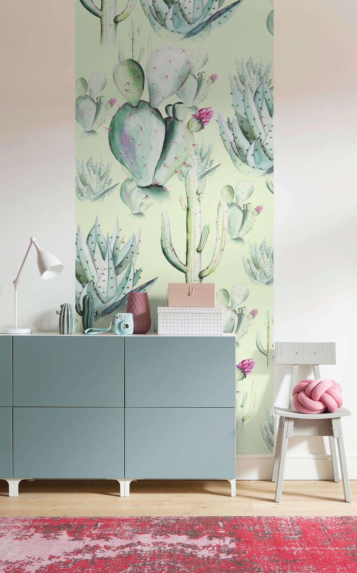 Vliestapete Cactus Green Panel - Grün, Basics (100/250cm) - Komar