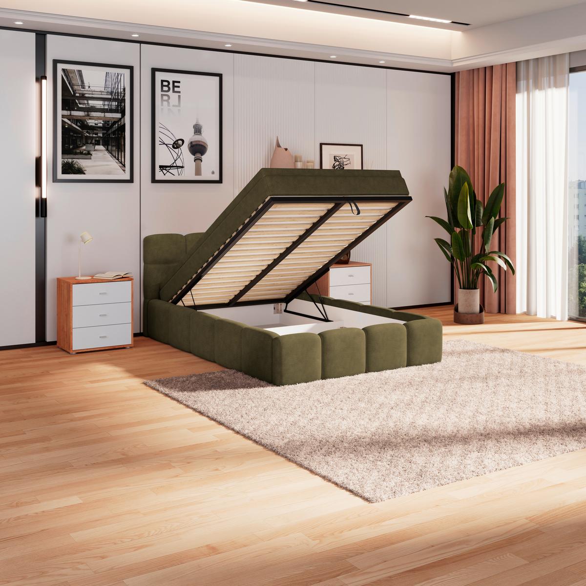 Polsterbett Noe Grün 120x200 cm - Schwarz/Weiß, Trend, Textil/Metall (120/200cm)