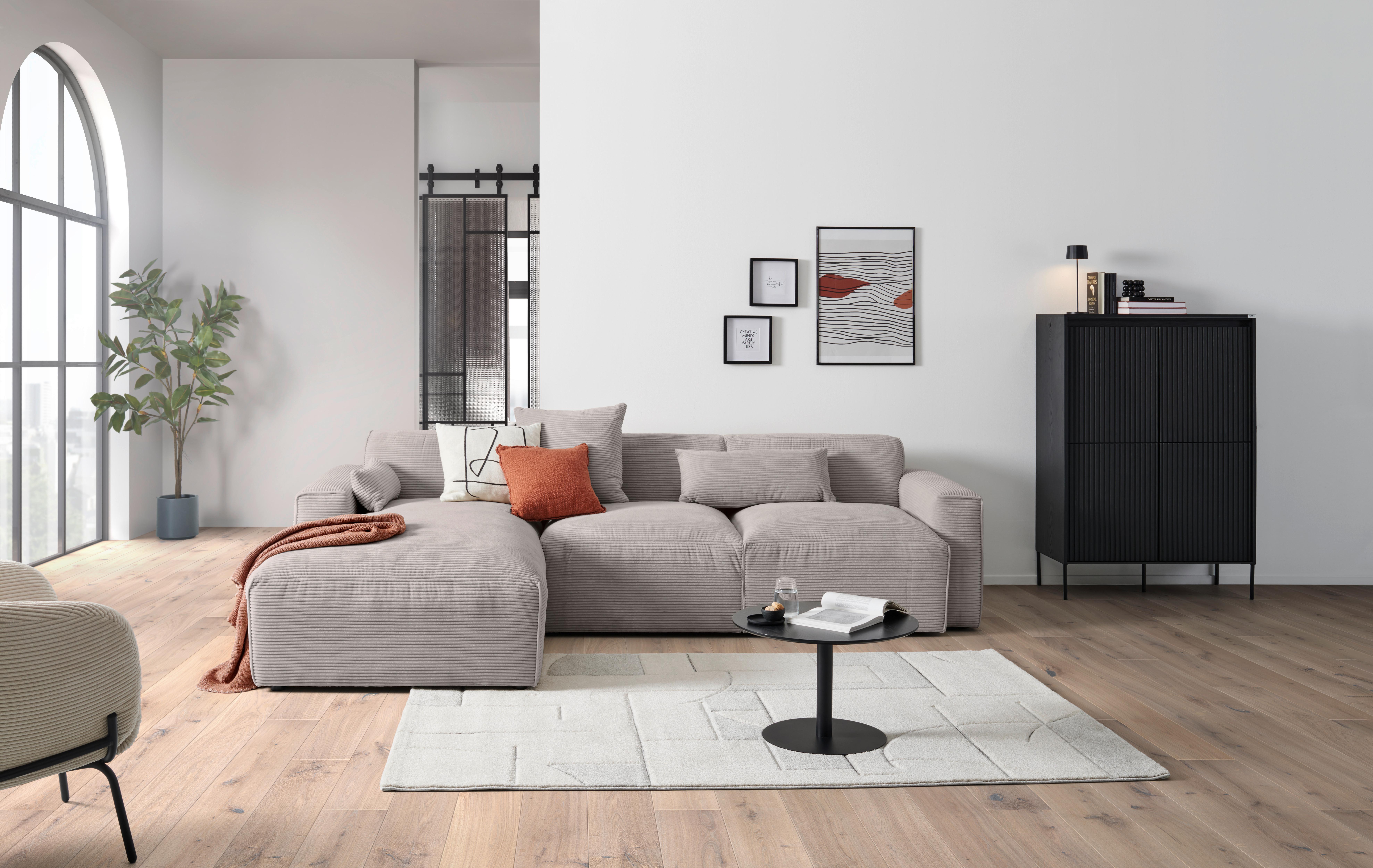 Ecksofa mit Zierkissen Pearl Taupe 196x303 cm - Taupe/Schwarz, Design, Textil (196/303cm) - Livetastic