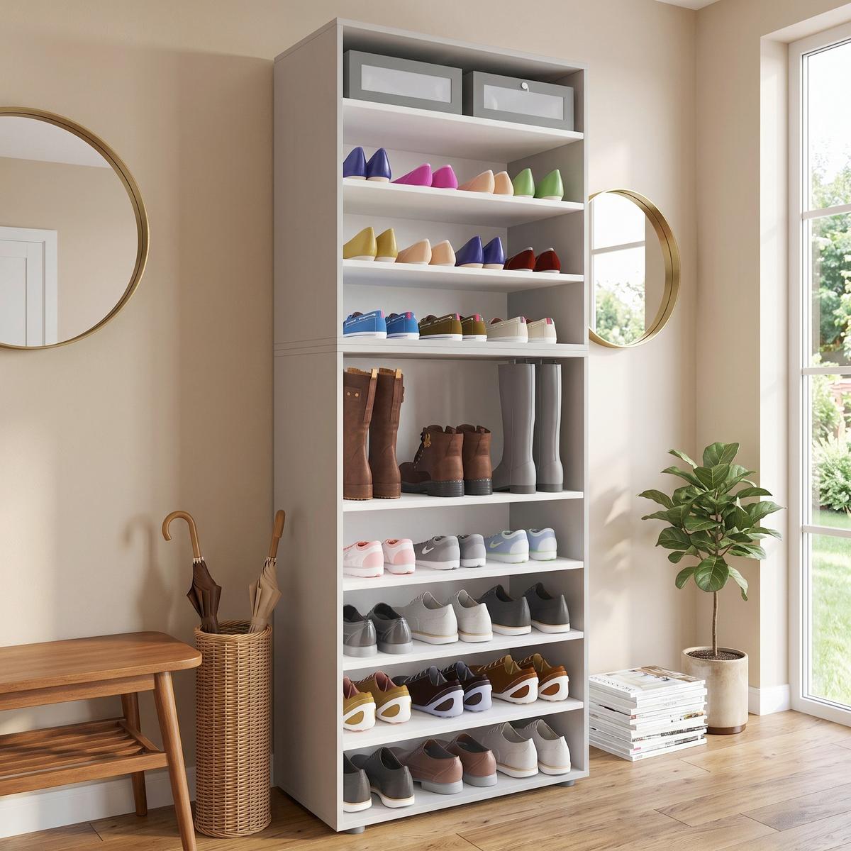 Schuhregal Lona XXL 9 Ablagen Grau H: 183 cm - Schwarz/Grau, KONVENTIONELL, Holzwerkstoff (70/183/37cm) - MID.YOU