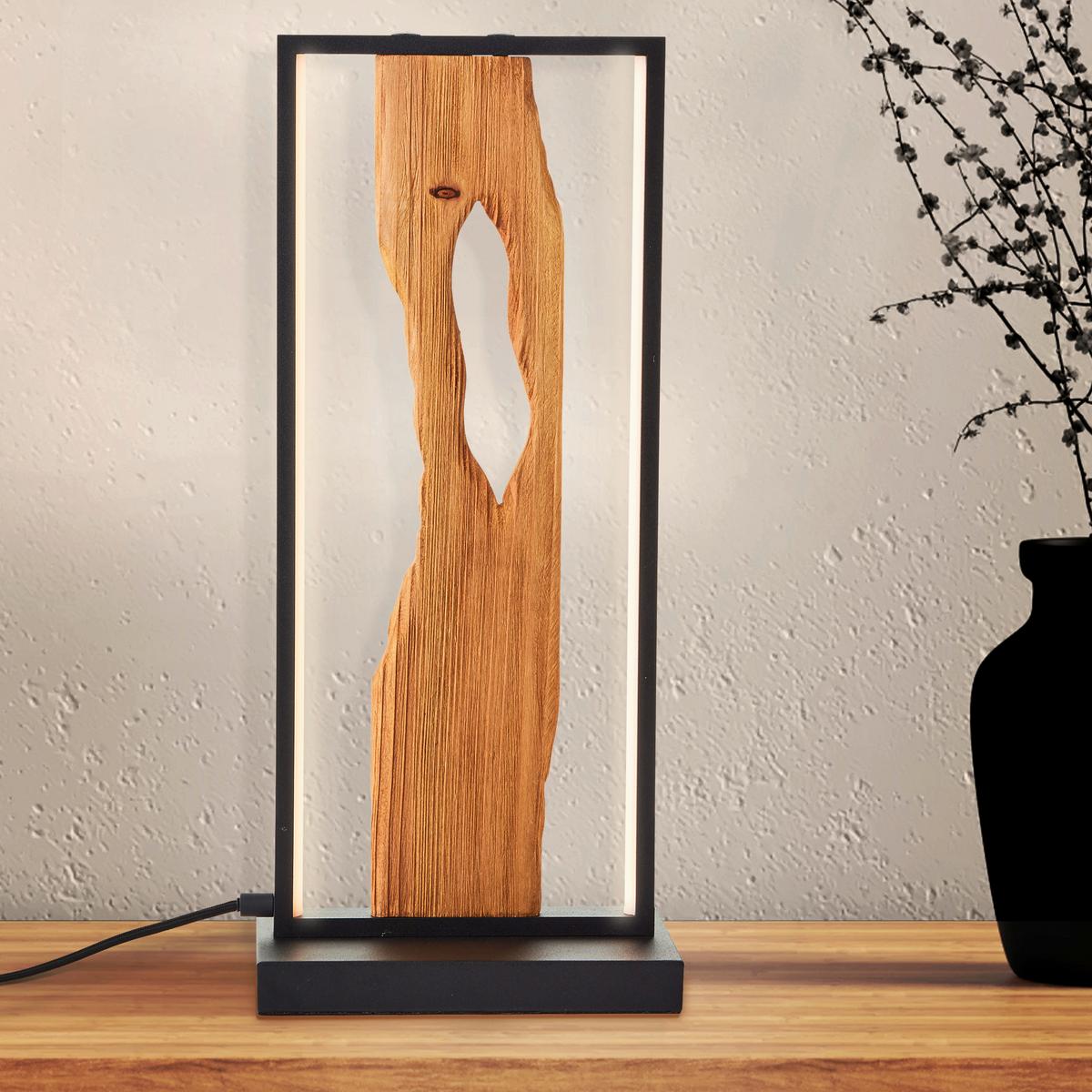 Led-tischlampe Chaumont Braun/ Schwarz Mit Schnurschalter - Schwarz/Braun, Design, Holz/Metall (22/15/50cm) - Brilliant