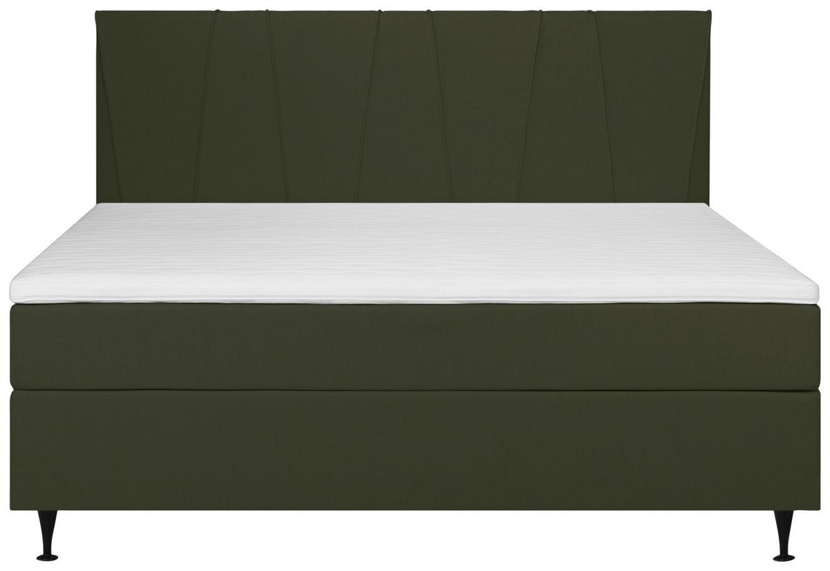 Boxspringbett Wels 140x200 cm D.grün inkl. Topper - Dunkelgrün/Schwarz, MODERN, Textil (140/200cm) - MID.YOU