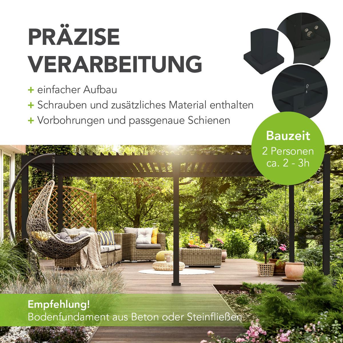 Pavillon Deluxe 600x300cm Wetterfest, Gartenpavillon - Anthrazit, Basics, Metall (600/255/300cm) - WEIDE