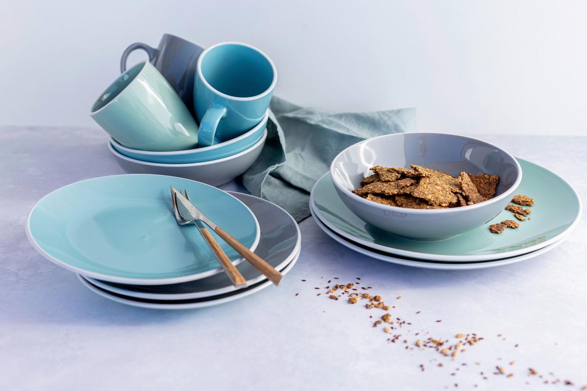 Kombiservice Elissa 6 Personen Geschirr Set - Türkis, Basics, Keramik (46,5/33/32cm) - Mäser