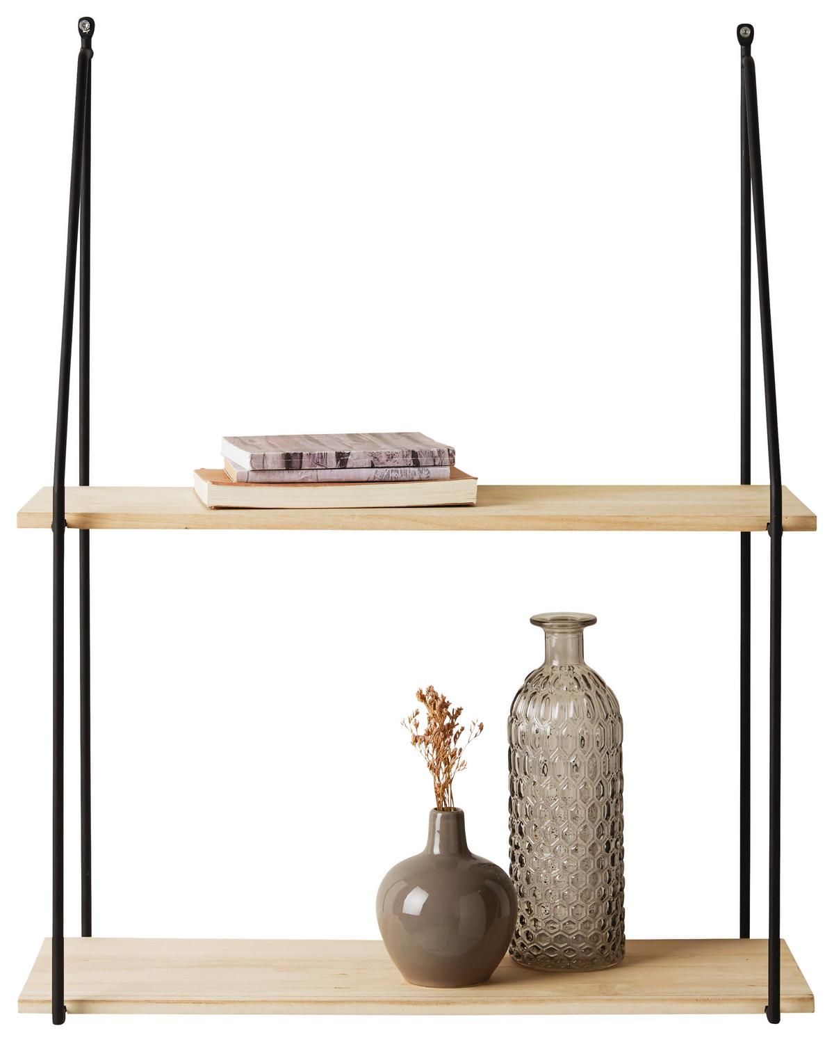 Nástěnný regál CANTELLA - černá/přírodní barvy, Moderní, kov/dřevo (55/72/21cm) - Mömax
