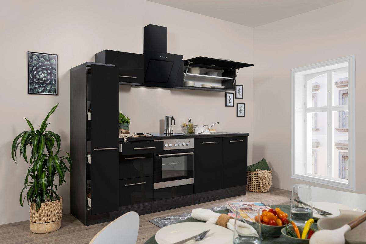 Küchenzeile Rp240esc mit Geräte 240 cm Grau/Schwarz - Schwarz/Grau, Basics, Holzwerkstoff (240cm) - Respekta