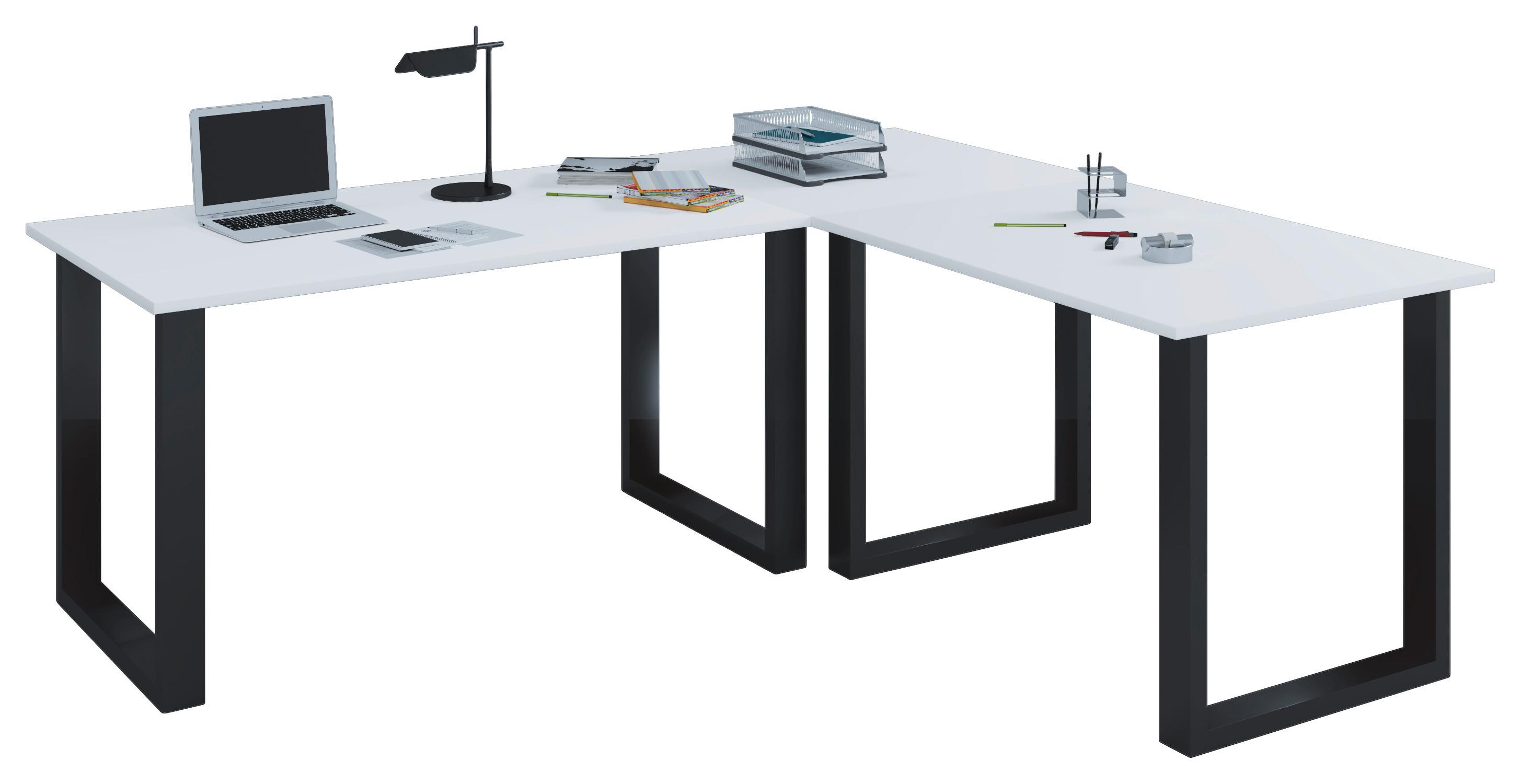 Eckschreibtisch Lona Weiß B: 50 cm - Schwarz/Weiß, MODERN, Holzwerkstoff/Metall (130/130/76cm) - MID.YOU