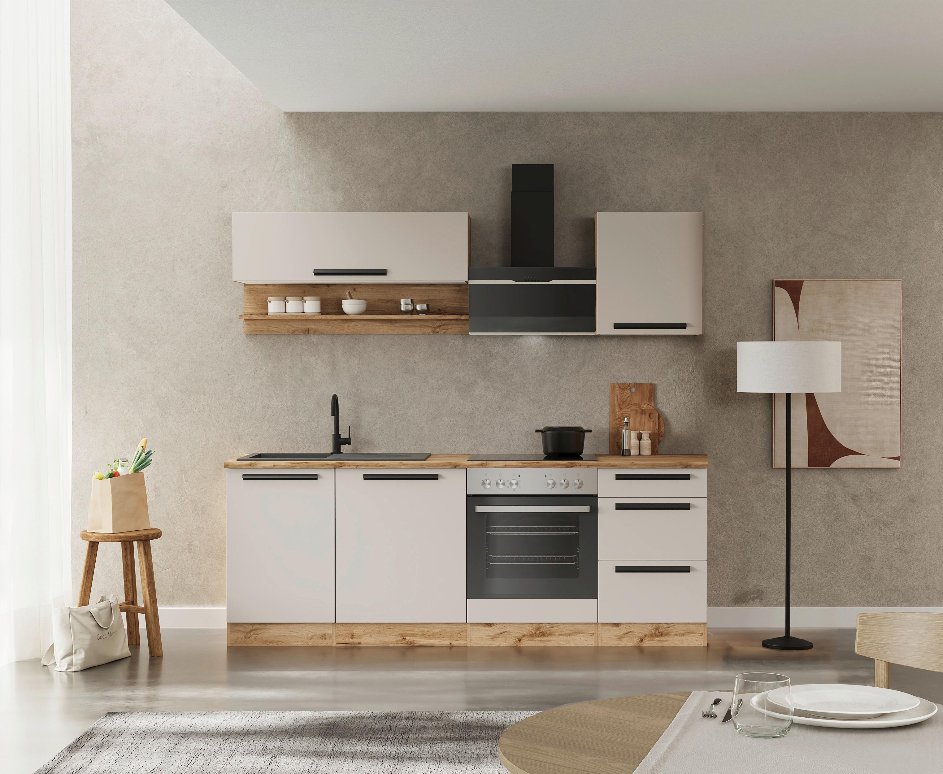 Küchenblock Aveiro Kaschmir/Eiche Wotan B: 220cm - Kaschmir/Eiche Wotan, Trend, Holzwerkstoff (220cm) - Held