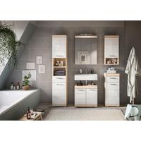 Badezimmer Lambada Eiche Dekor/Weiß B: 134 cm - Weiß Hochglanz/Silberfarben, MODERN, Glas/Holzwerkstoff (134cm) - MID.YOU