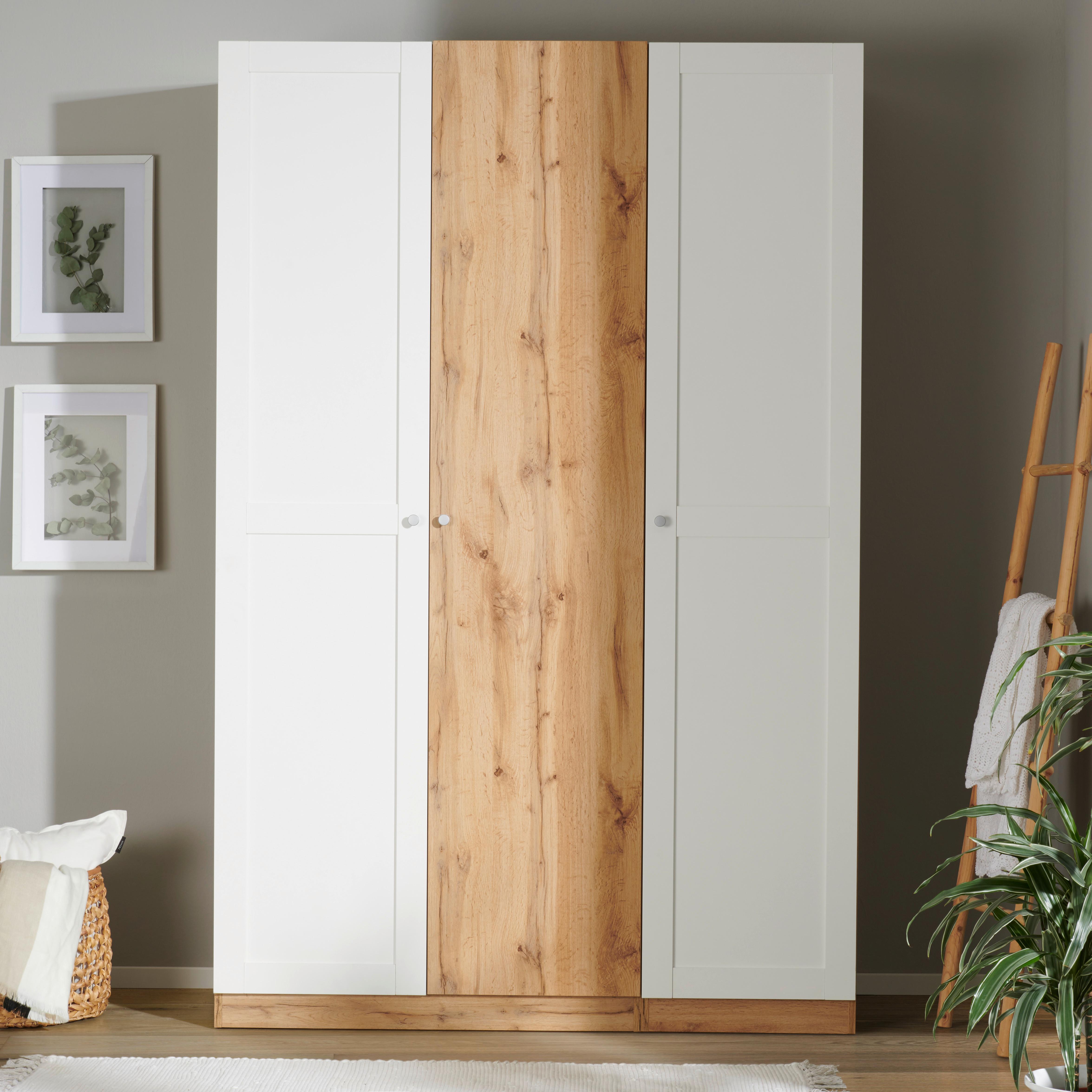 Skriňa Unit, Vybavenie Luxus, Biela/dub, Š. 136,7 Cm - biela/dub wotan, Moderný, kompozitné drevo/plast (136,7/210/58,3cm) - Ondega