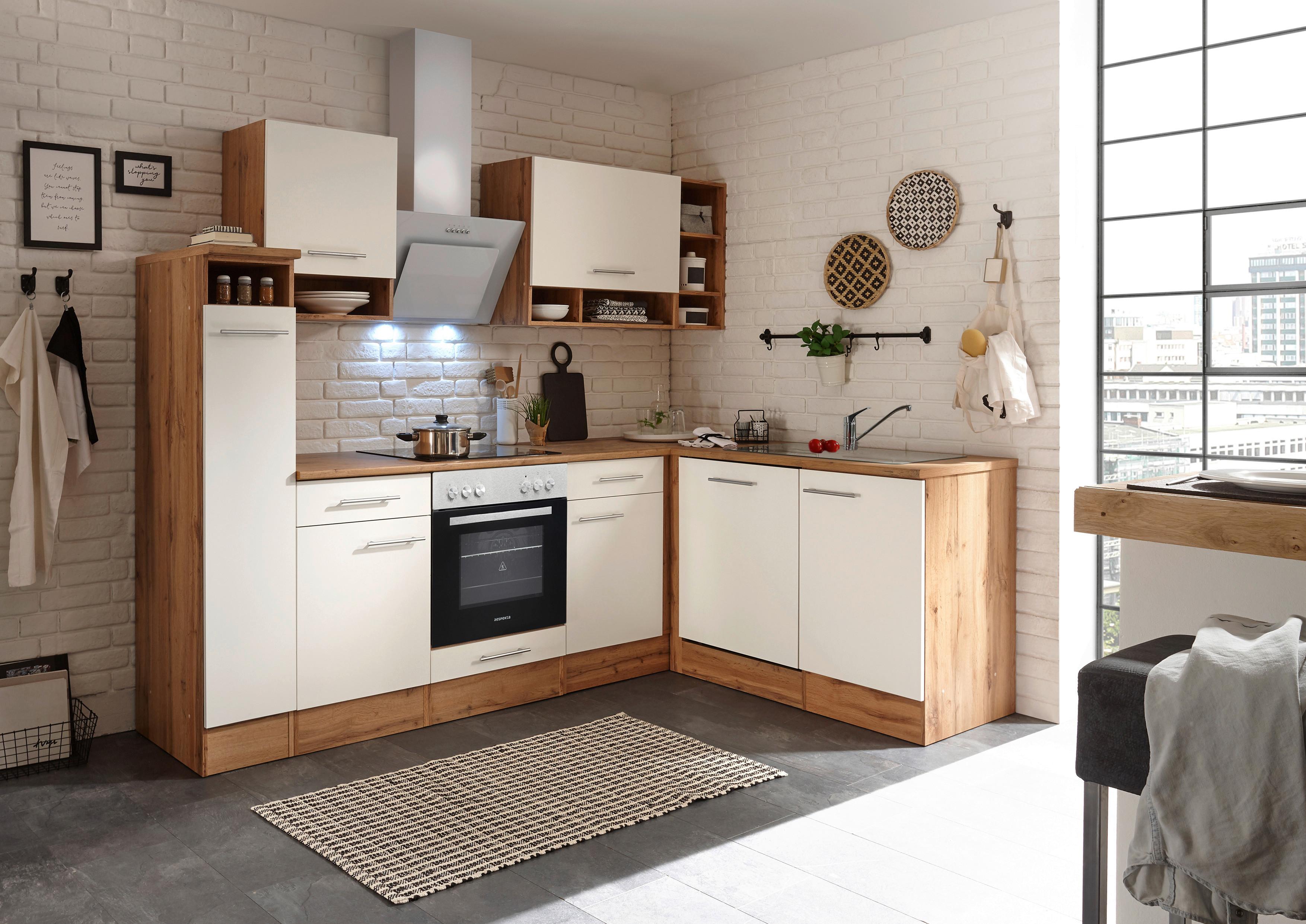 Eckküche Hilde Wildeiche - Wildeiche/Weiß Hochglanz, Basics, Holzwerkstoff - Respekta