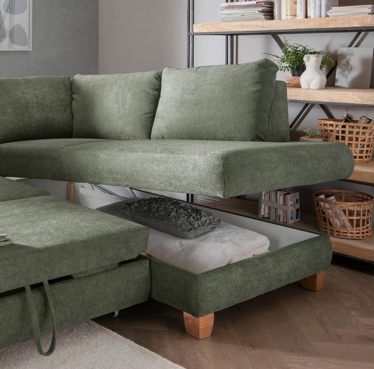 Eckschlafsofa Positano Dunkelgrün S: 261x206 cm - Wildeiche/Dunkelgrün, MODERN, Textil (261/206cm) - Livetastic