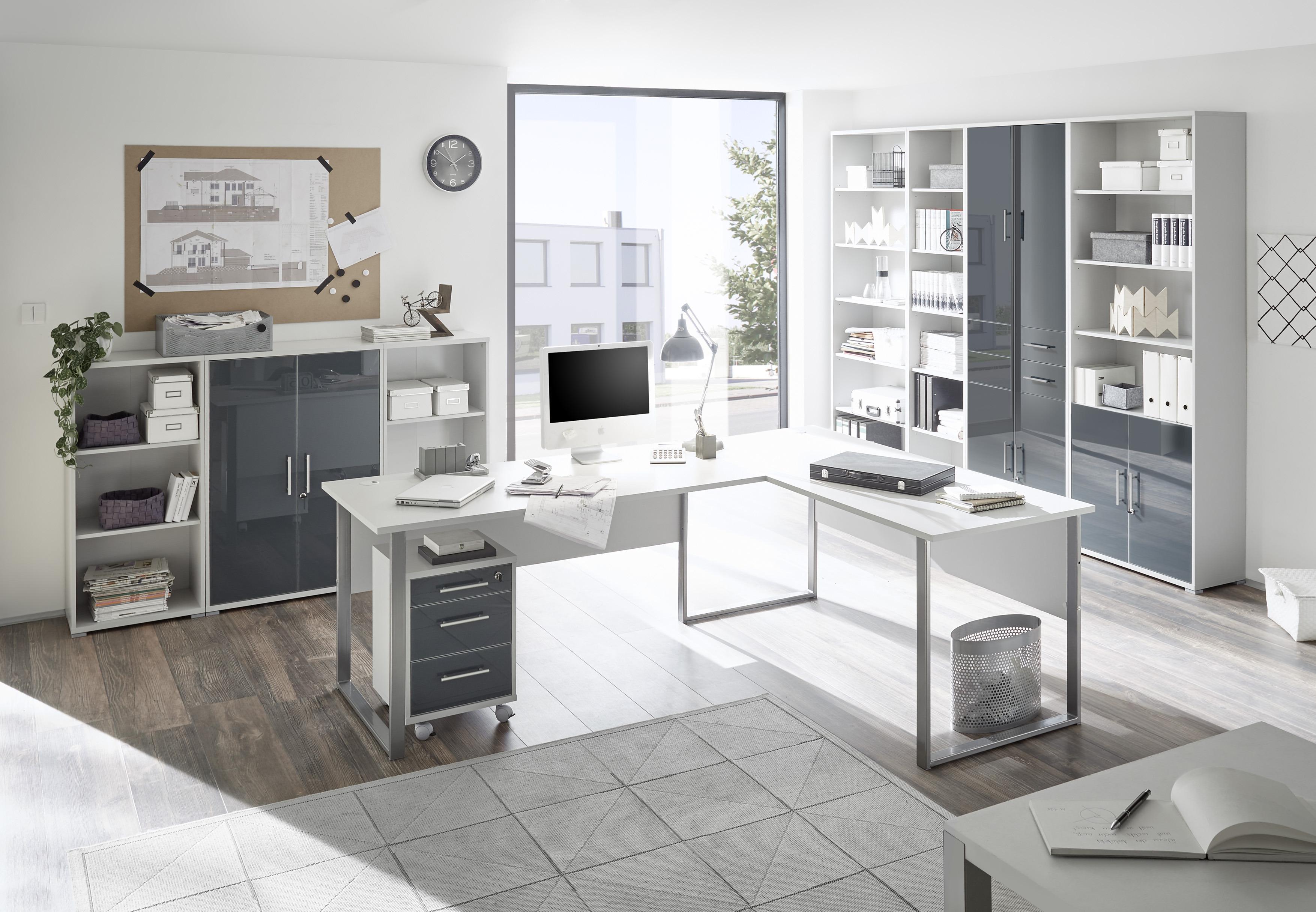 Rollcontainer Hellgrau / Glas Graphit Office Lux 40x56x40 Cm - Hellgrau/Graphitfarben, Design, Glas/Holzwerkstoff (40/56/40cm) - MID.YOU
