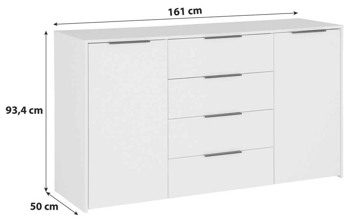 Kommode 161cm Alan Weiß - Weiß, MODERN, Holzwerkstoff (161/93,4/50cm) - Luca Bessoni
