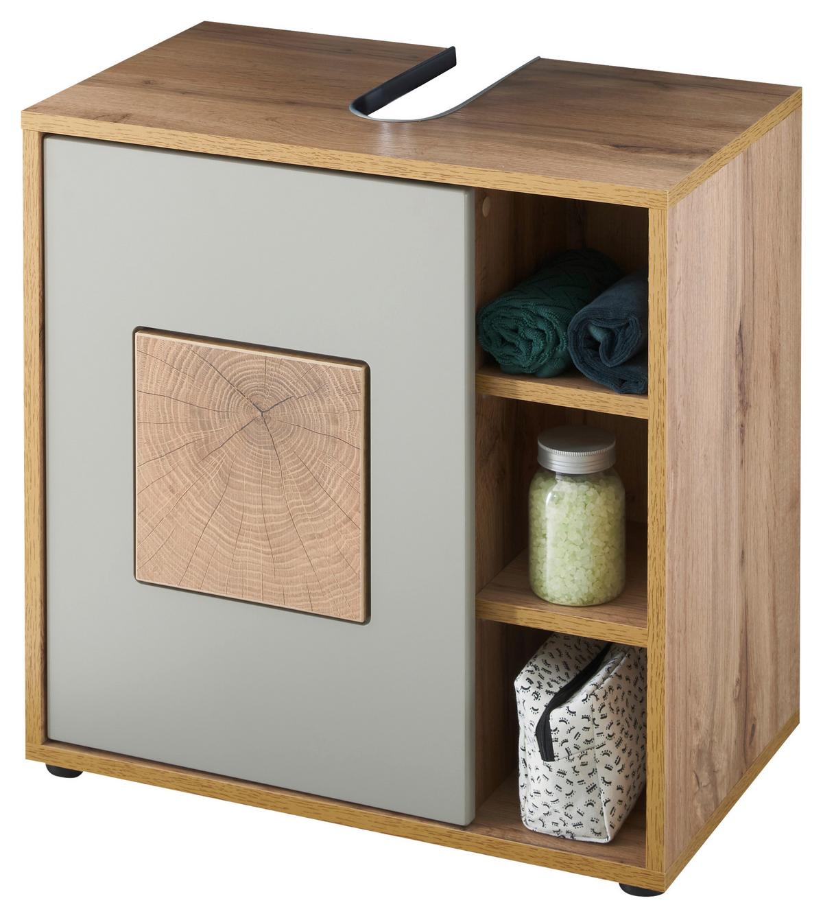 Waschbeckenunterschrank Greece B: 60 Cm Eiche Dekor/grau - Eiche Wotan/Hellgrau, MODERN, Holzwerkstoff (60/60/35cm) - MID.YOU