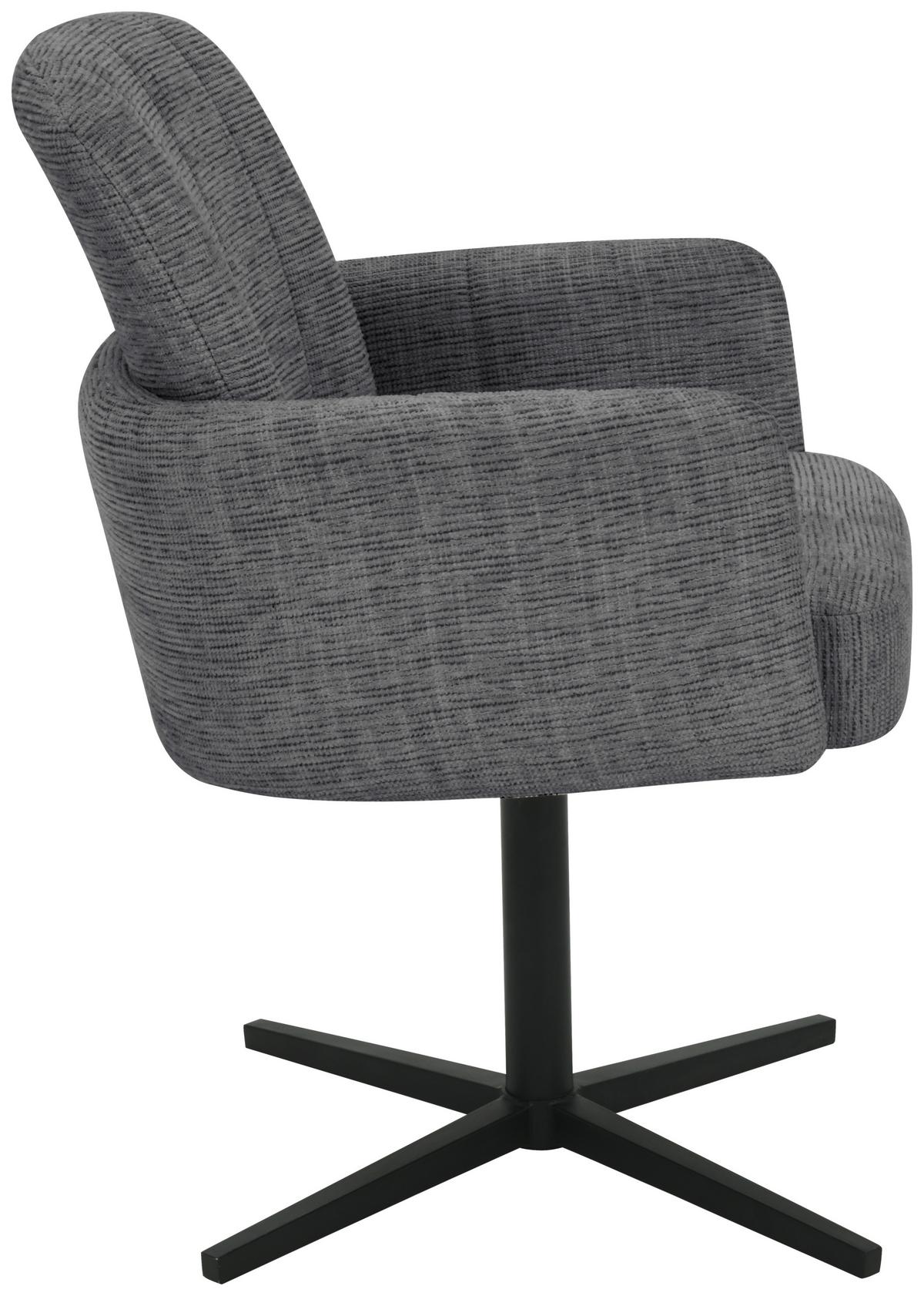 Armlehnstuhl Allison Leinenoptik Grau, B: 58 cm - Dunkelgrau/Schwarz, LIFESTYLE, Holz/Textil (58/86/64cm) - Livetastic