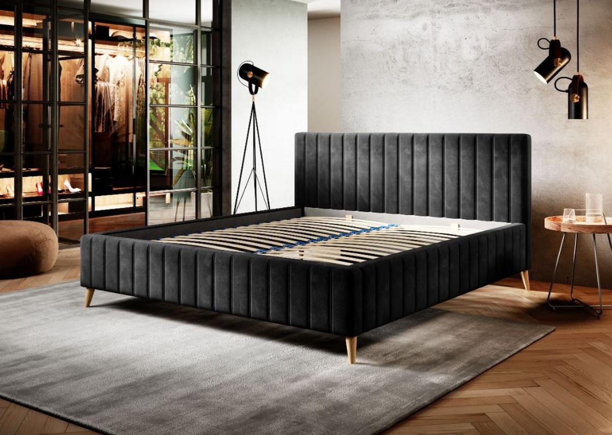 Posteľ Tamina s roštom a úložným priestorom 160x200cm - prírodná farba/tmavosivá, Design, drevo/textil (160/200cm)