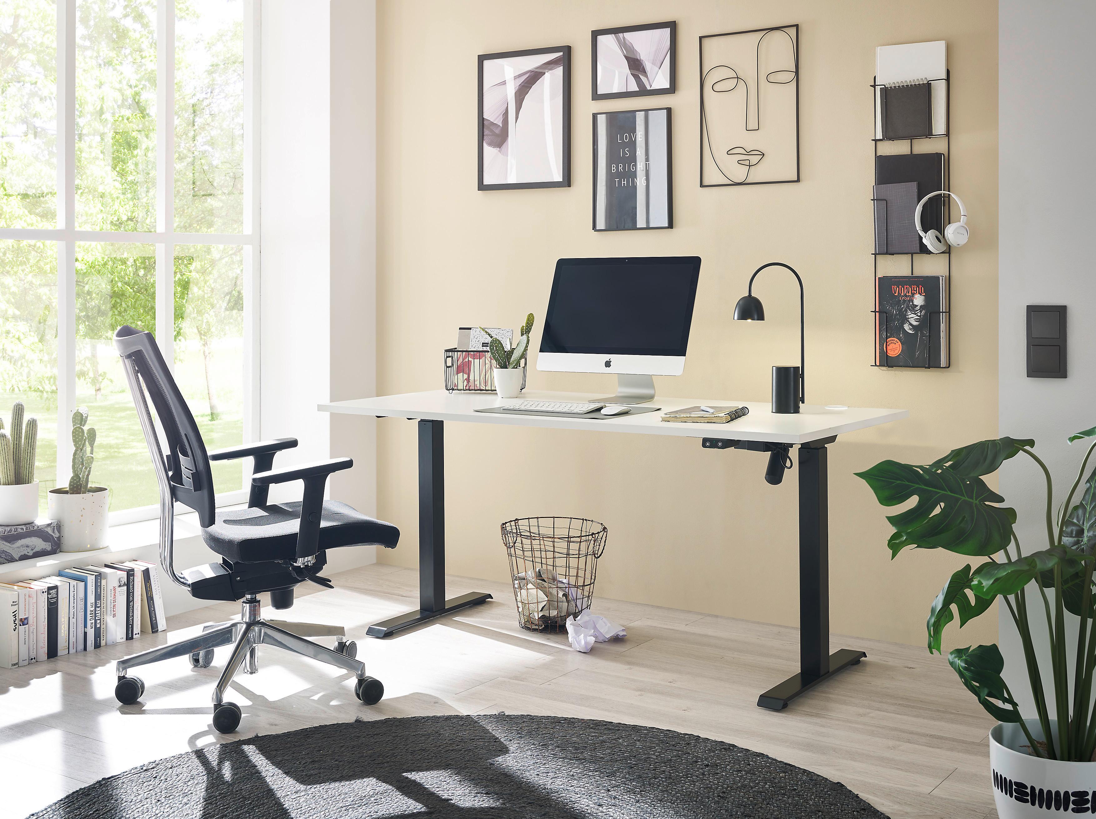 Schreibtisch Tom Weiß B: 160 cm - Schwarz/Weiß, MODERN, Holzwerkstoff/Metall (160/72/72cm) - Livetastic
