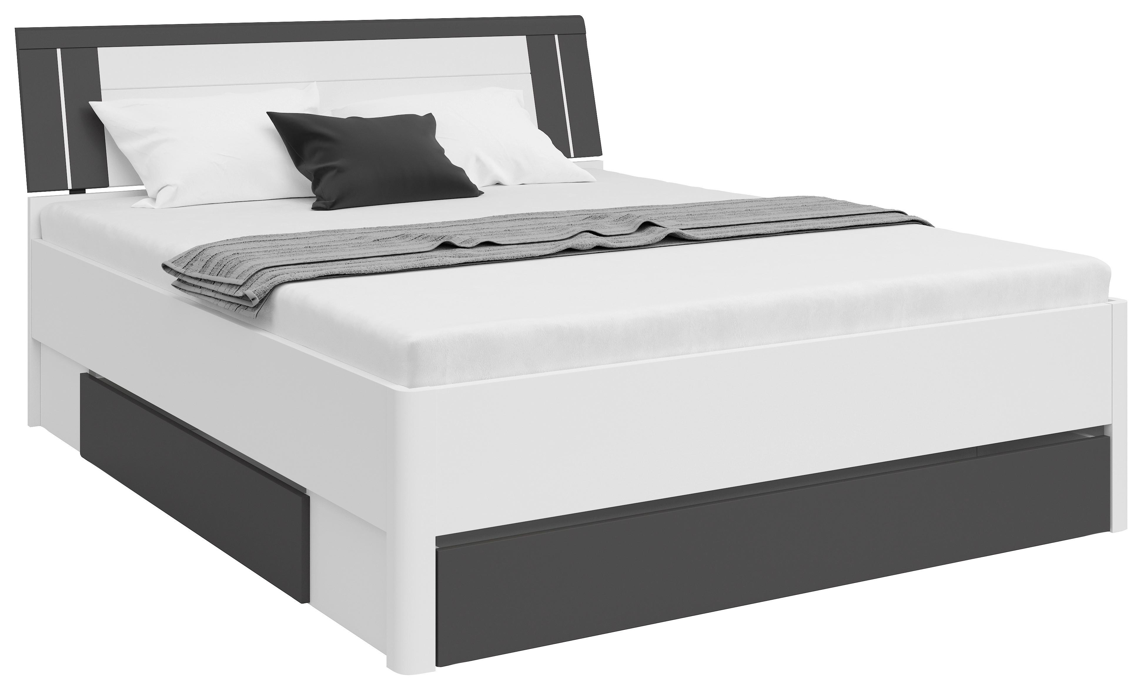 Tárolós Ágy Saturn 160/200 Cm - grafitszürke/fehér, Konventionell, faalapú anyag (160/200cm)